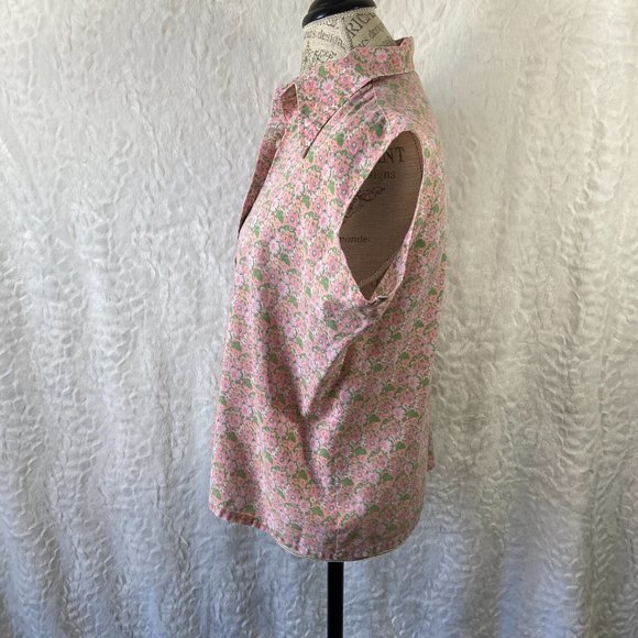 Vintage 70's button up shirt All over mini Floral print BoHo Hippie Sleeveless - Picture 2 of 5